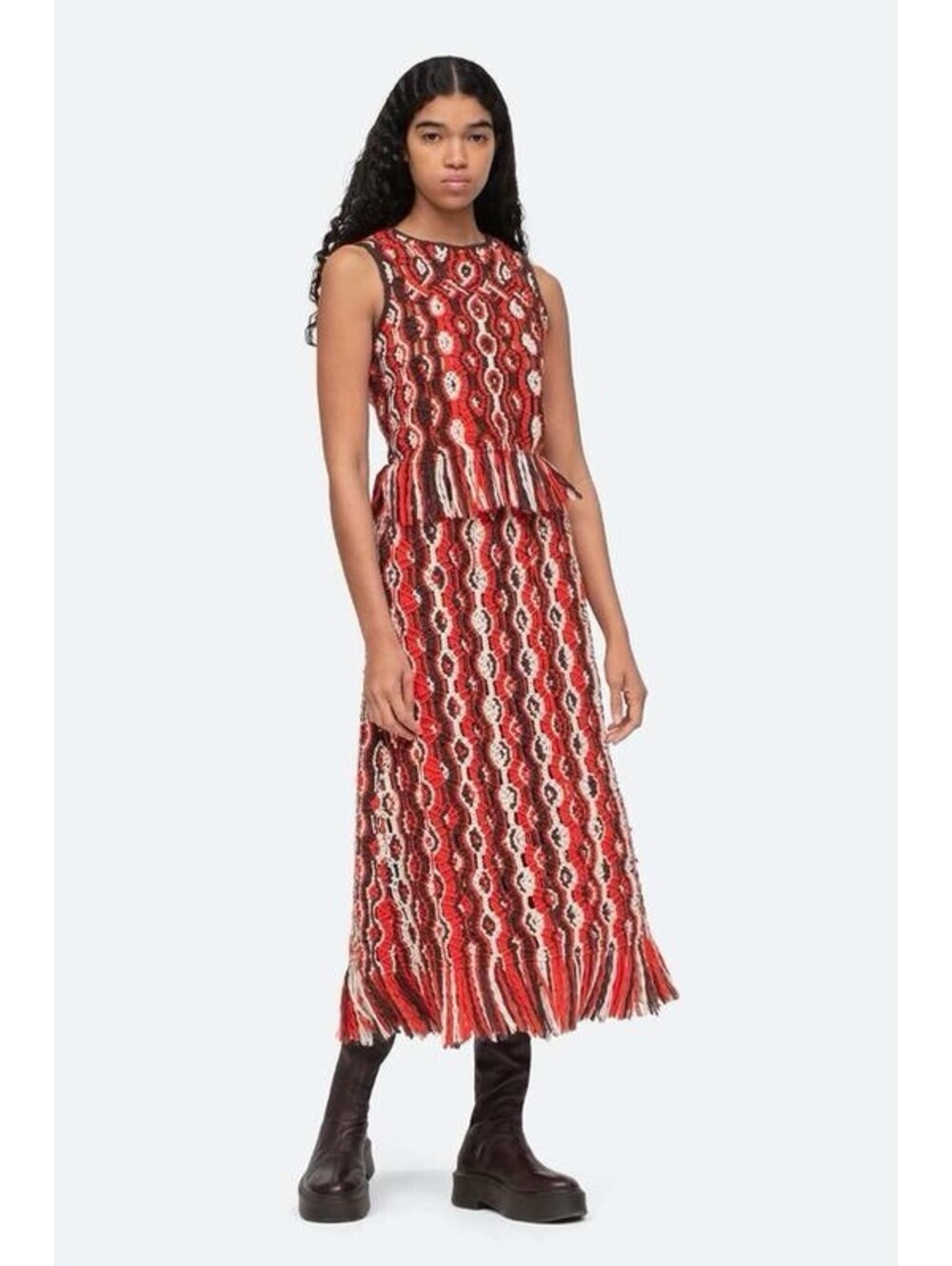 Sea New York Orange Brown White Wool Drew Top and Drew Skirt Set NWT S